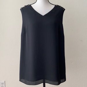 Black V-Neck Tank Top With Gold Accents